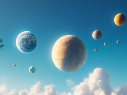 Planeten am Himmel Darstellung eines Planetensystems mit verschiedenen Planeten am Himmel.