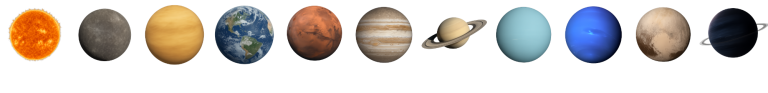 Sonnensystem Die Sonne und die Planeten des Sonnensystems in Reihenfolge von der Sonne aus.